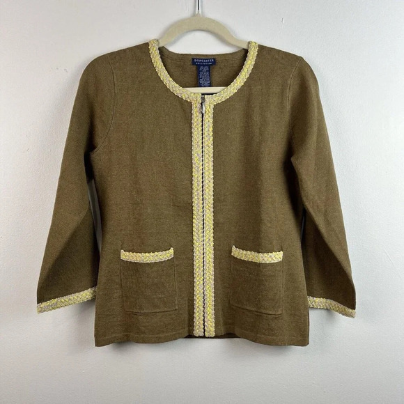 Doncaster‎ Collection Linen Blend Cardigan Sweater Womens S Zip Metallic Trim - Picture 1 of 12